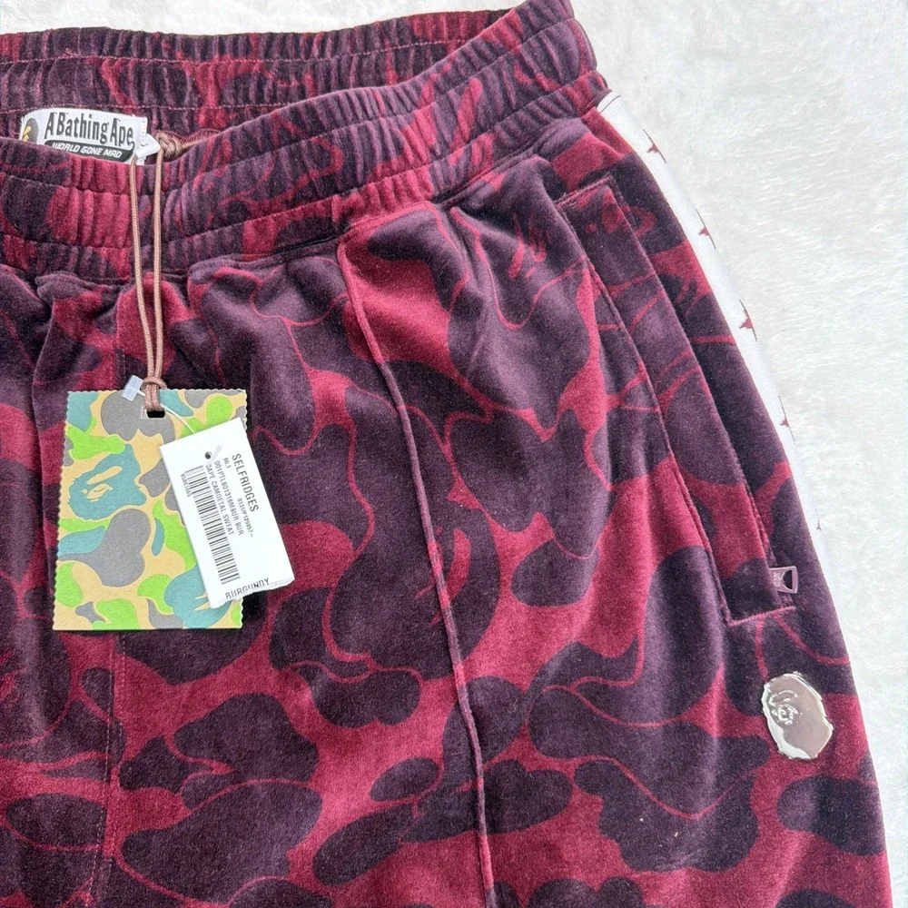 A Bathing Ape BAPE Solid Camo One Point Velour Track‎ Pants Mens Large NWT